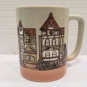 Vintage Embossed Townhouse Brownstone Ceramic Pottery Mug